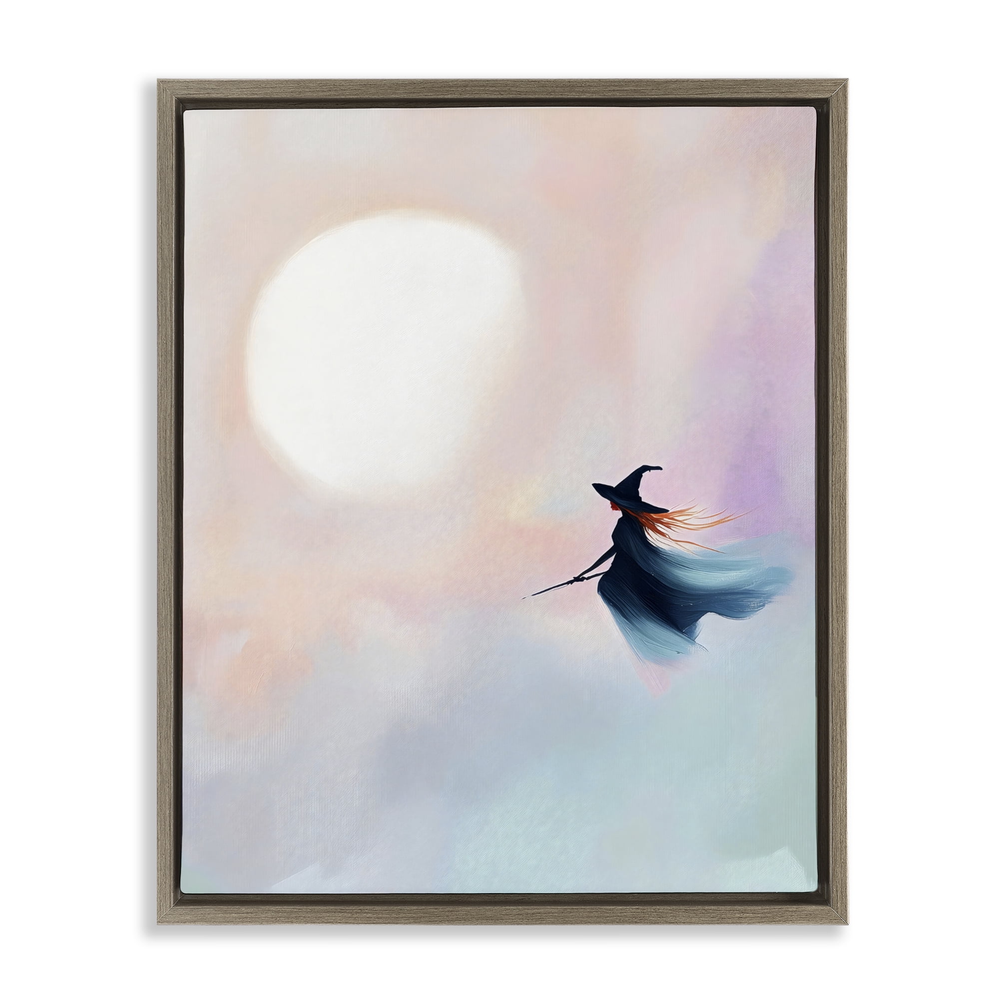 Stupell Industries Witch Flying at Sunset Brown Framed Floater Canvas Wall Art, design by The Prints Vibe