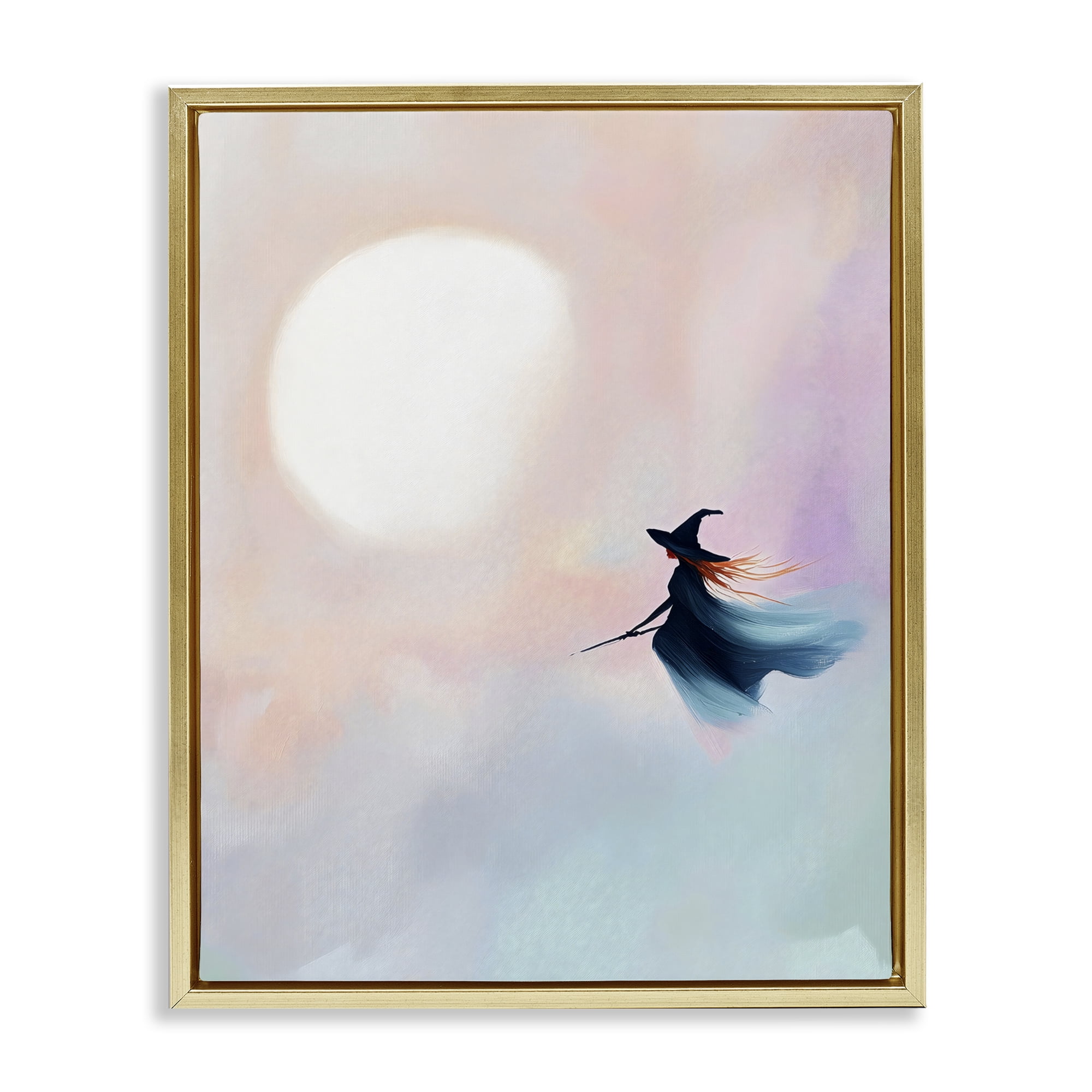 Stupell Industries Witch Flying at Sunset Gold Framed Floater Canvas Wall Art, design by The Prints Vibe