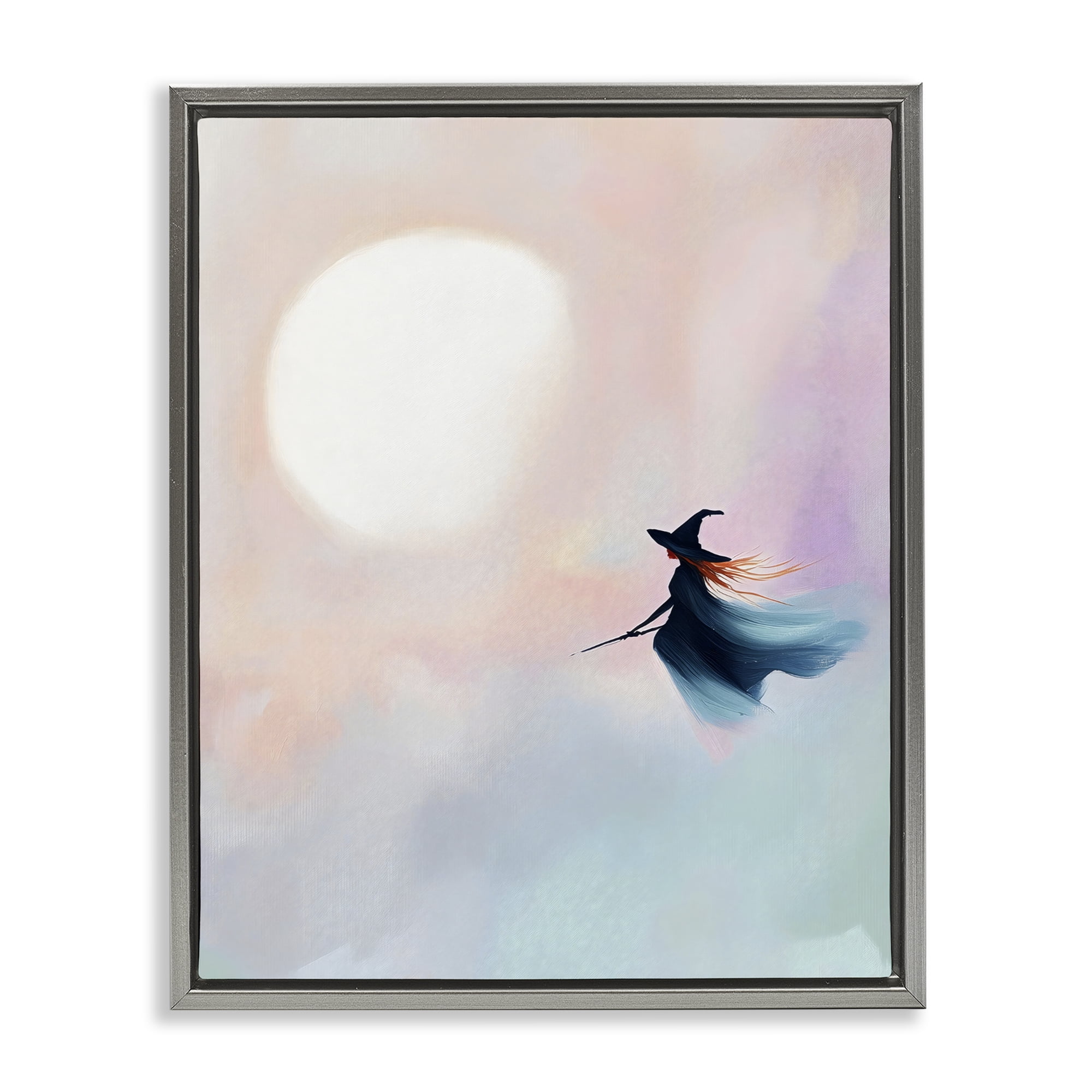 Stupell Industries Witch Flying at Sunset Gray Framed Floater Canvas Wall Art, design by The Prints Vibe