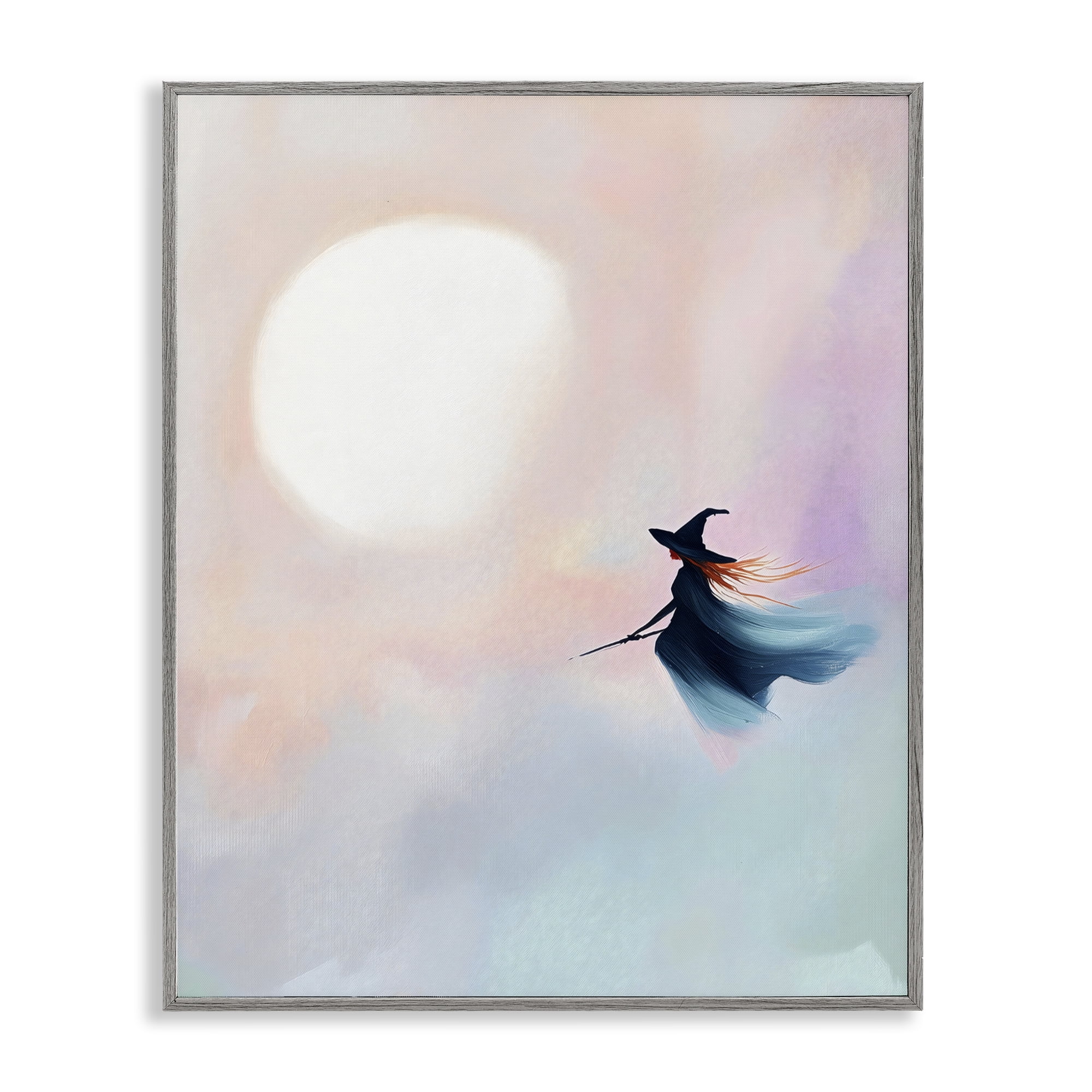 Stupell Industries Witch Flying at Sunset Gray Framed Giclee Art, design by The Prints Vibe