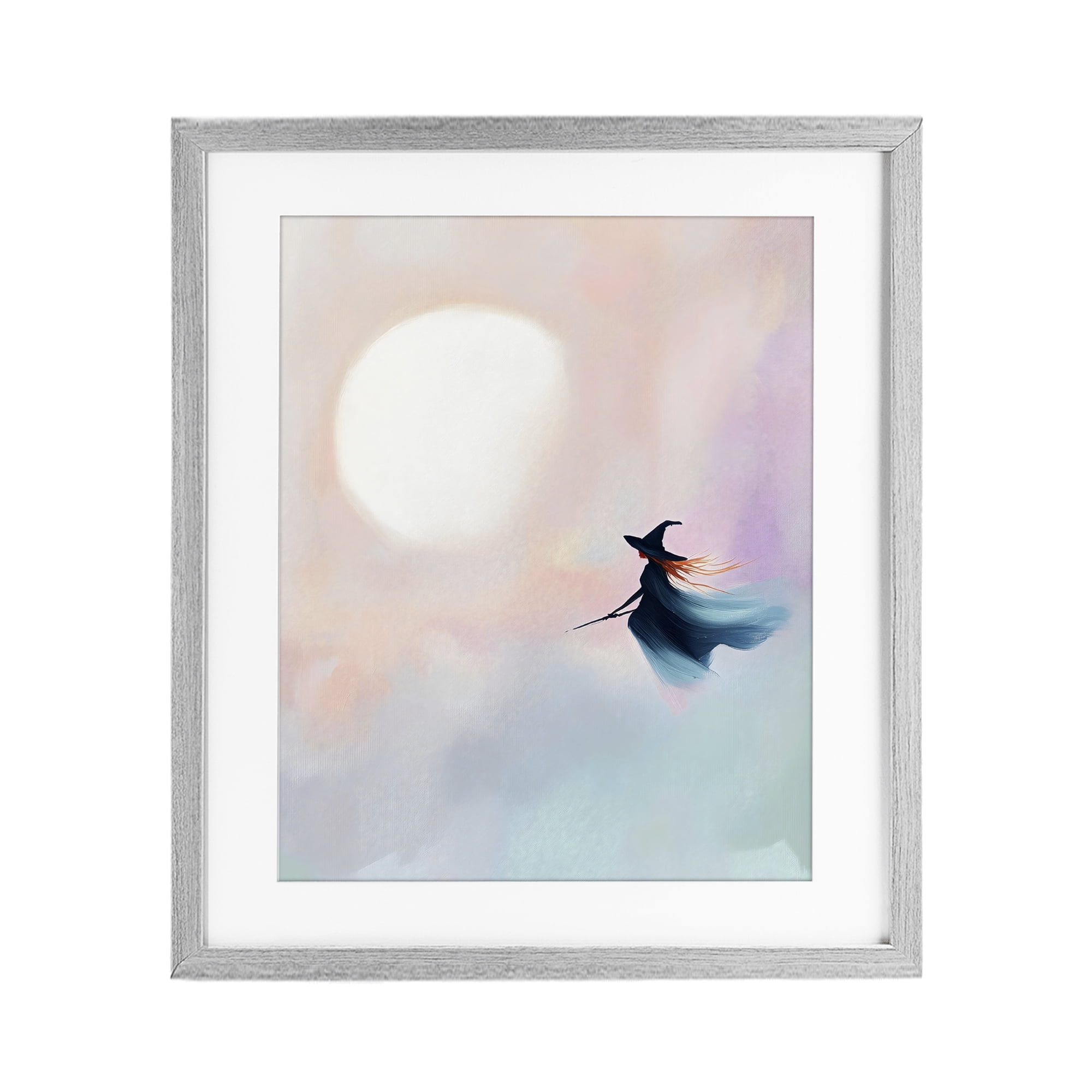 Stupell Industries Witch Flying at Sunset Gray Framed Print Under Glass, design by The Prints Vibe