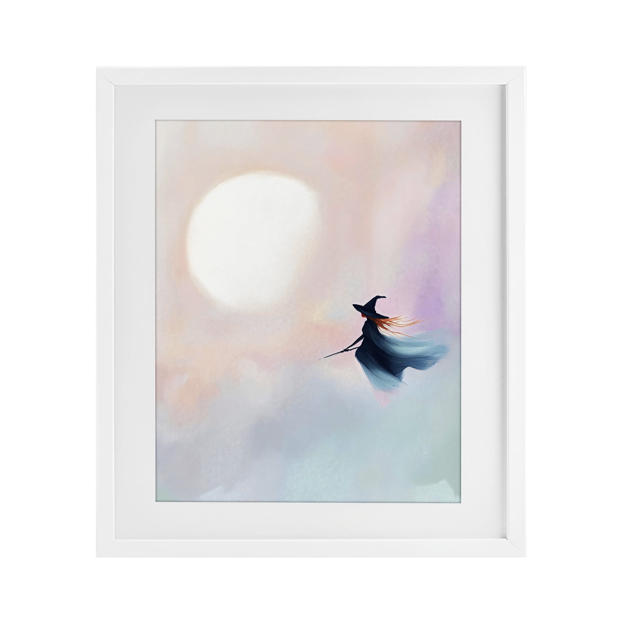 Stupell Industries Witch Flying at Sunset White Framed Print Under Glass, design by The Prints Vibe