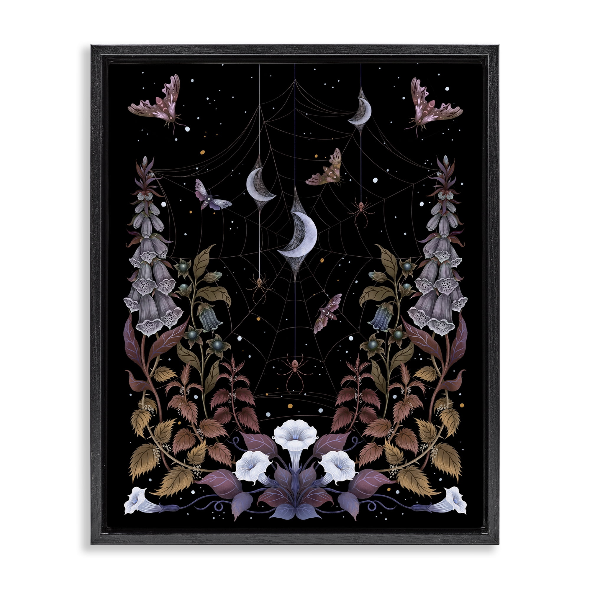 Stupell Industries Witch Garden with Spider Webs Black Framed Floater Canvas Wall Art, design by Episodic Drawings