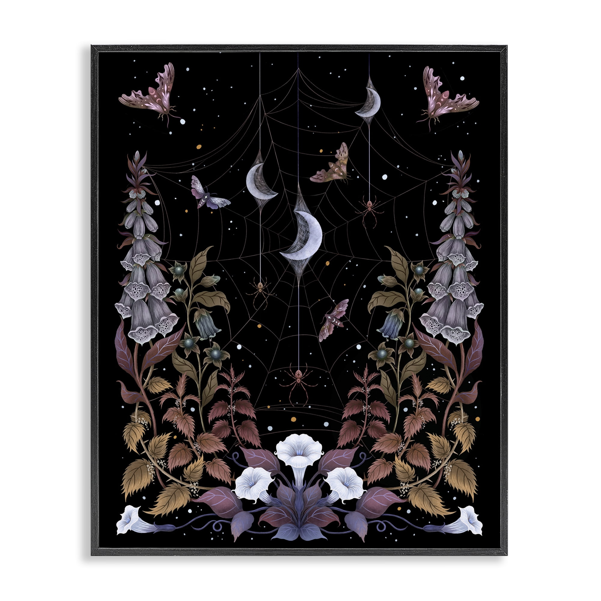 Stupell Industries Witch Garden with Spider Webs Black Framed Giclee Art, design by Episodic Drawings