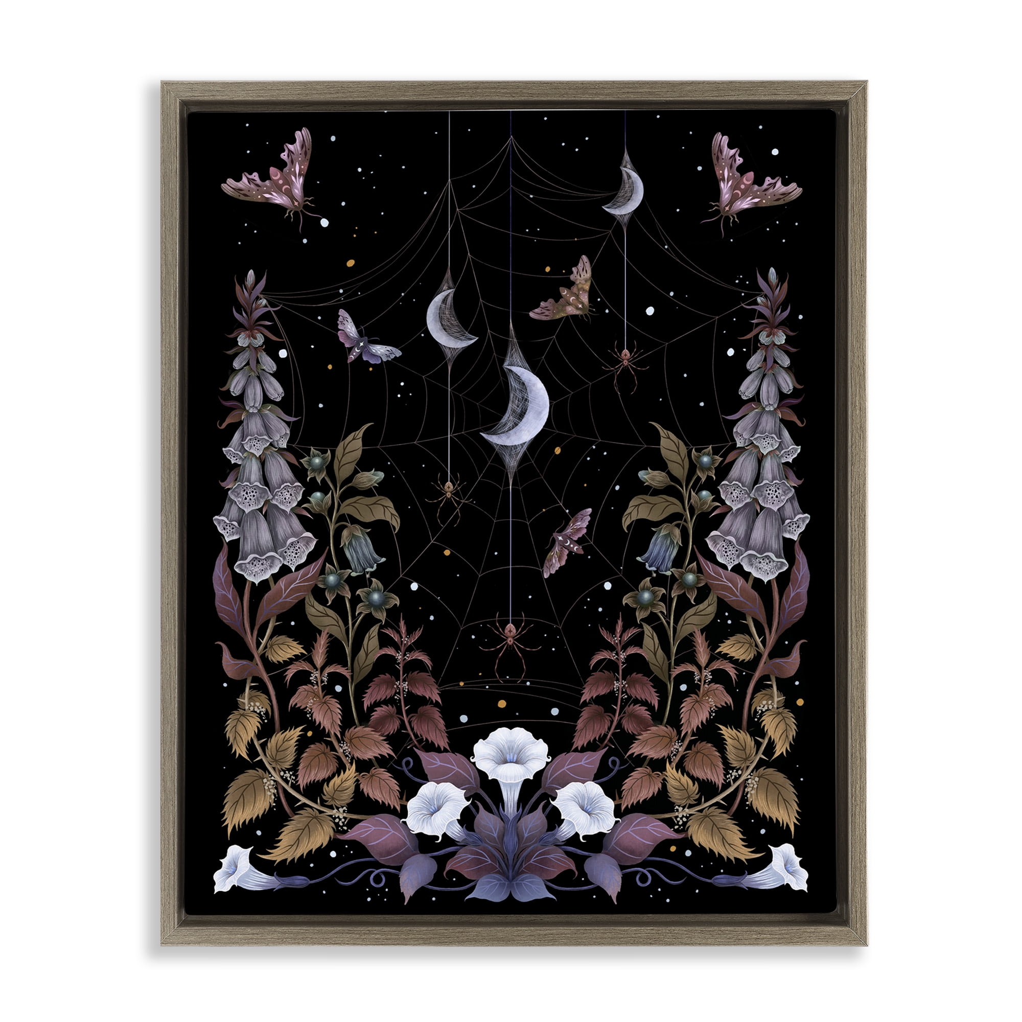 Stupell Industries Witch Garden with Spider Webs Brown Framed Floater Canvas Wall Art, design by Episodic Drawings