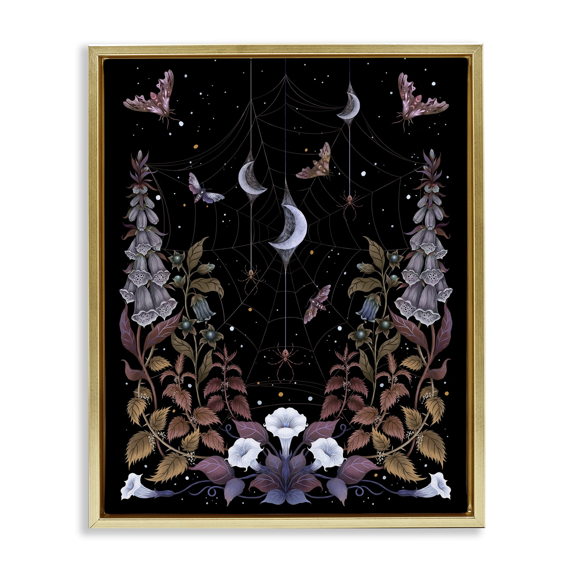 Stupell Industries Witch Garden with Spider Webs Gold Framed Floater Canvas Wall Art, design by Episodic Drawings