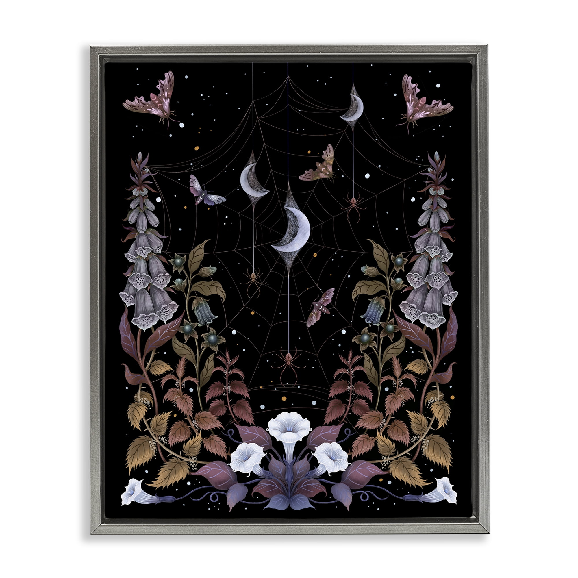 Stupell Industries Witch Garden with Spider Webs Gray Framed Floater Canvas Wall Art, design by Episodic Drawings