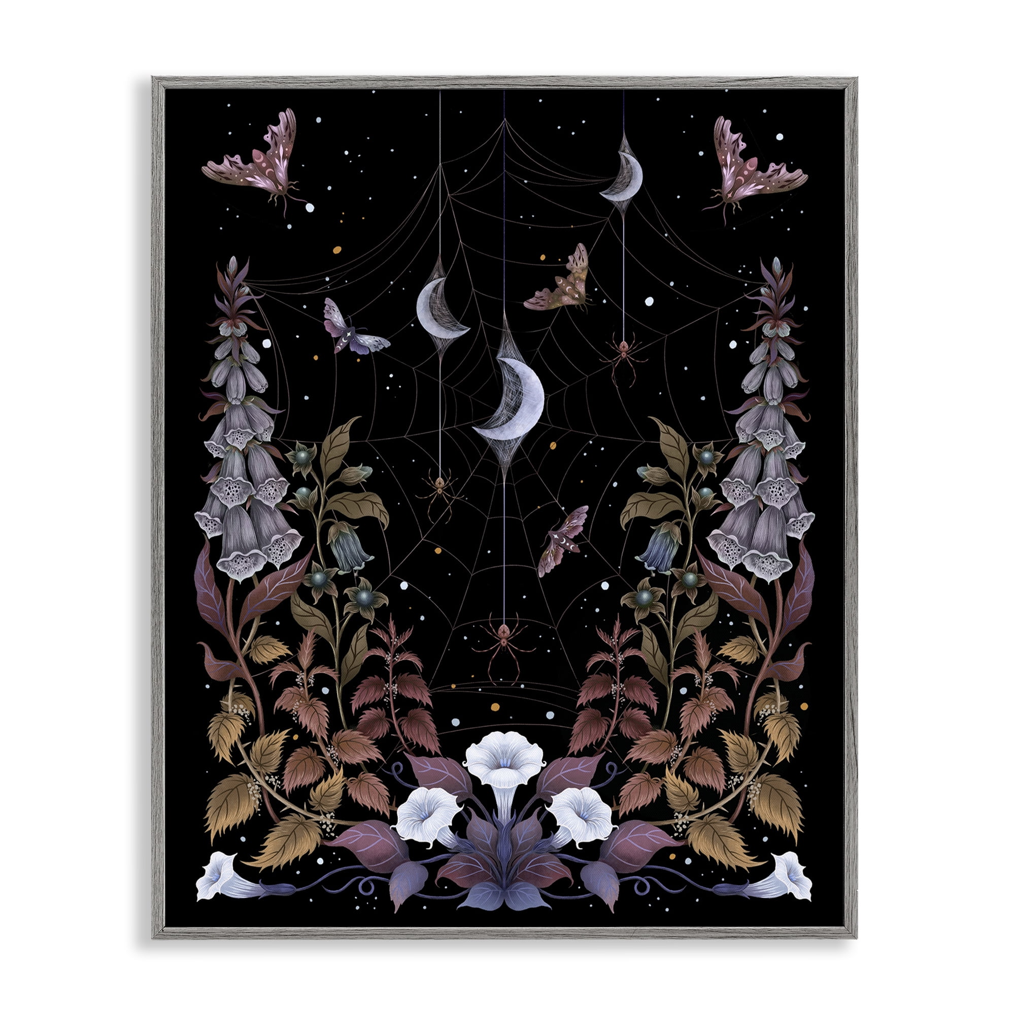 Stupell Industries Witch Garden with Spider Webs Gray Framed Giclee Art, design by Episodic Drawings