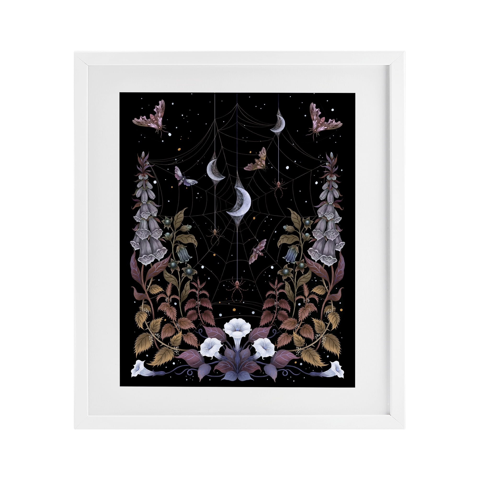 Stupell Industries Witch Garden with Spider Webs White Framed Print Under Glass, design by Episodic Drawings