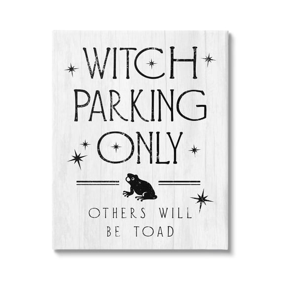 Stupell Industries Witch Parking Humorous Halloween Toad Grain Pattern Graphic Art Gallery Wrapped Canvas Print Wall Art, Design by Daphne Polselli