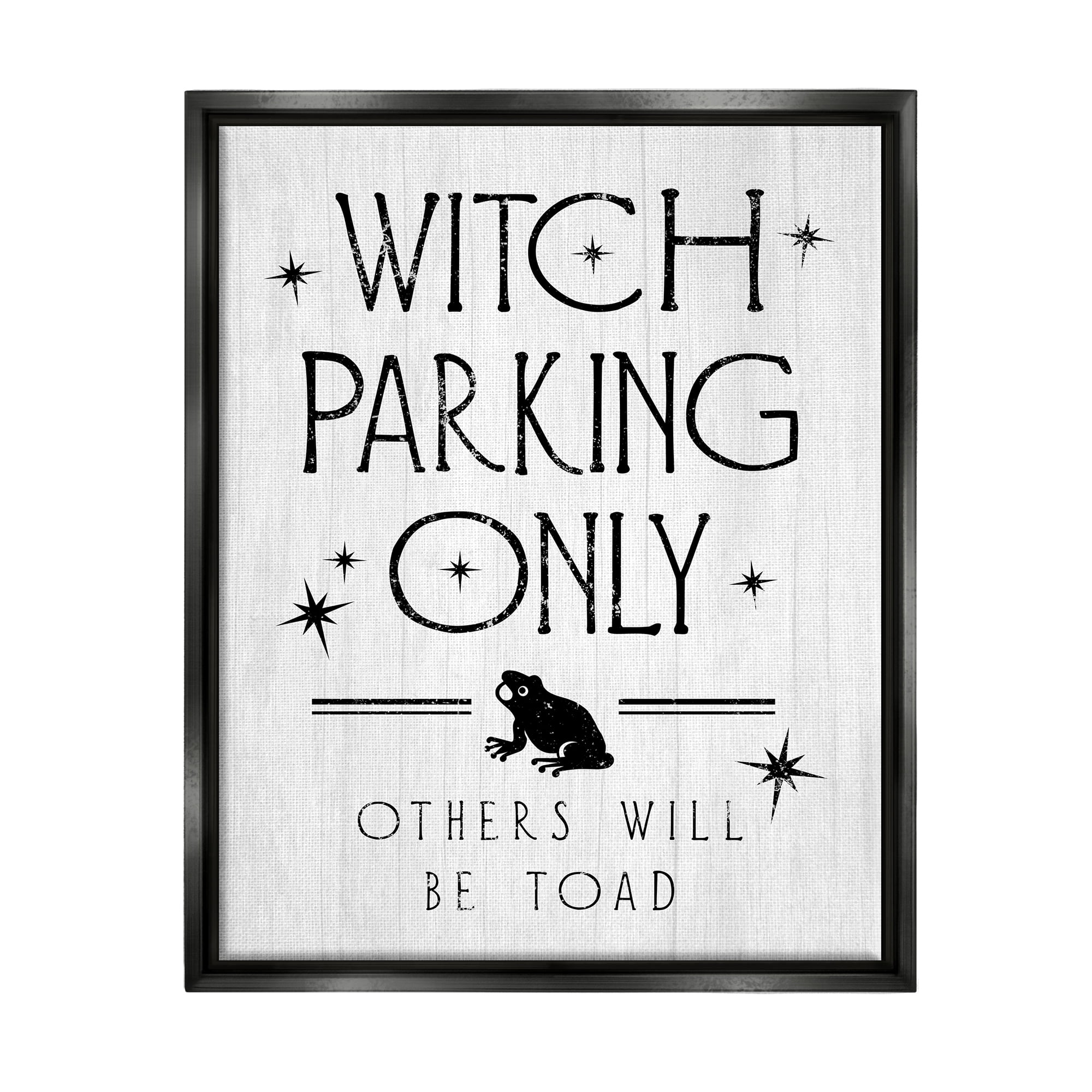 Stupell Industries Witch Parking Humorous Halloween Toad Grain Pattern Graphic Art Jet Black Floating Framed Canvas Print Wall Art, Design by Daphne Polselli
