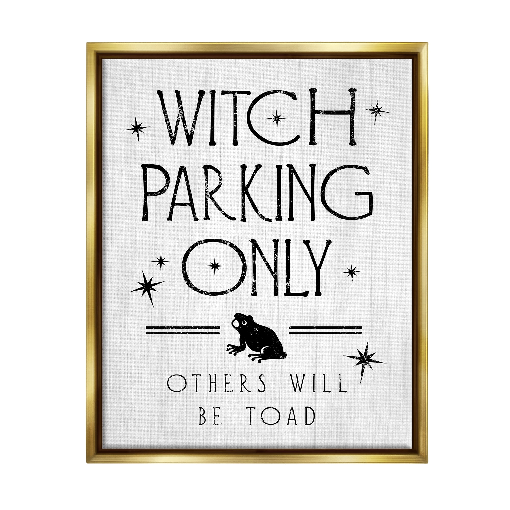 Stupell Industries Witch Parking Humorous Halloween Toad Grain Pattern Graphic Art Metallic Gold Floating Framed Canvas Print Wall Art, Design by Daphne Polselli