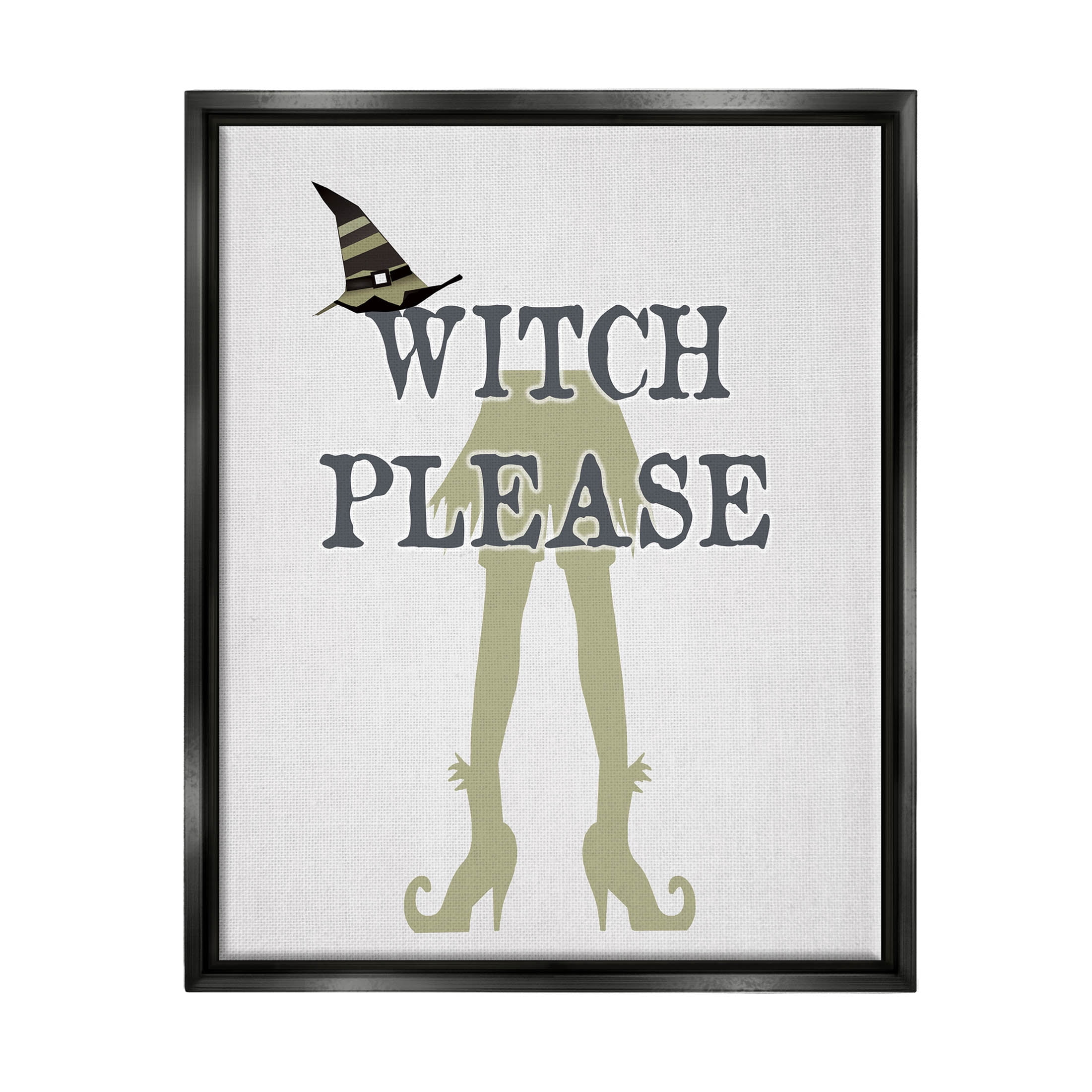Stupell Industries Witch Please Funny Phrase Graphic Art Jet Black Floating Framed Canvas Print Wall Art, Design by Lauren Rader
