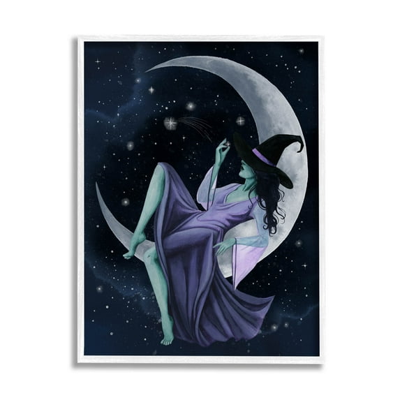 Stupell Industries Witch Relaxing Crescent Moon Painting White Framed Art Print Wall Art, Design by Grace Popp