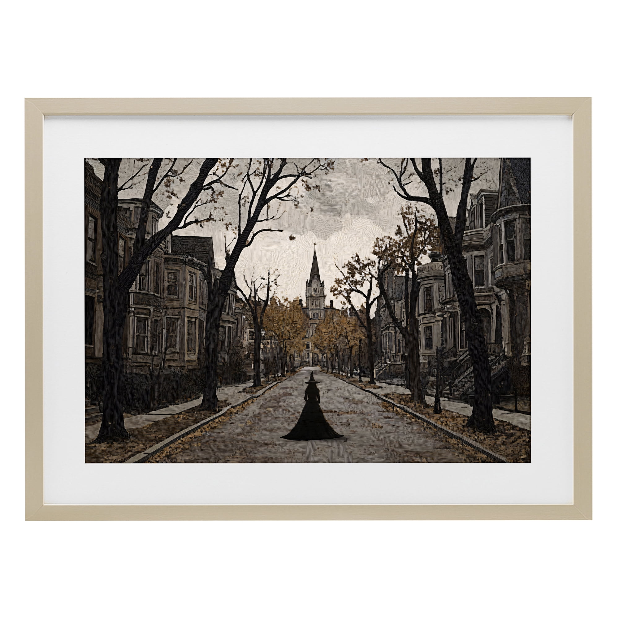 Stupell Industries Witch Strolling Town Streets Birch Framed Print Under Glass, design by Jacky Ngan