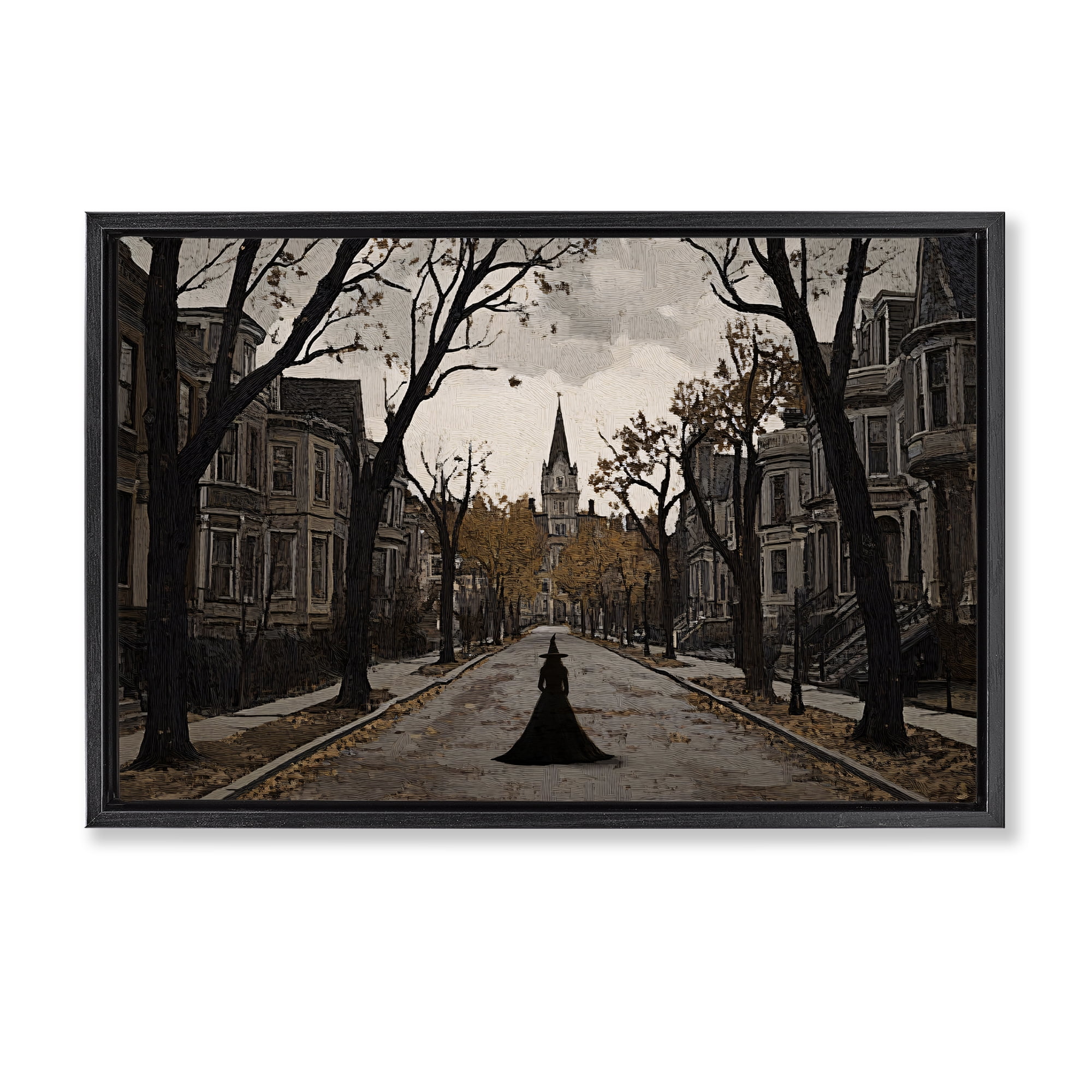 Stupell Industries Witch Strolling Town Streets Black Framed Floater Canvas Wall Art, design by Jacky Ngan