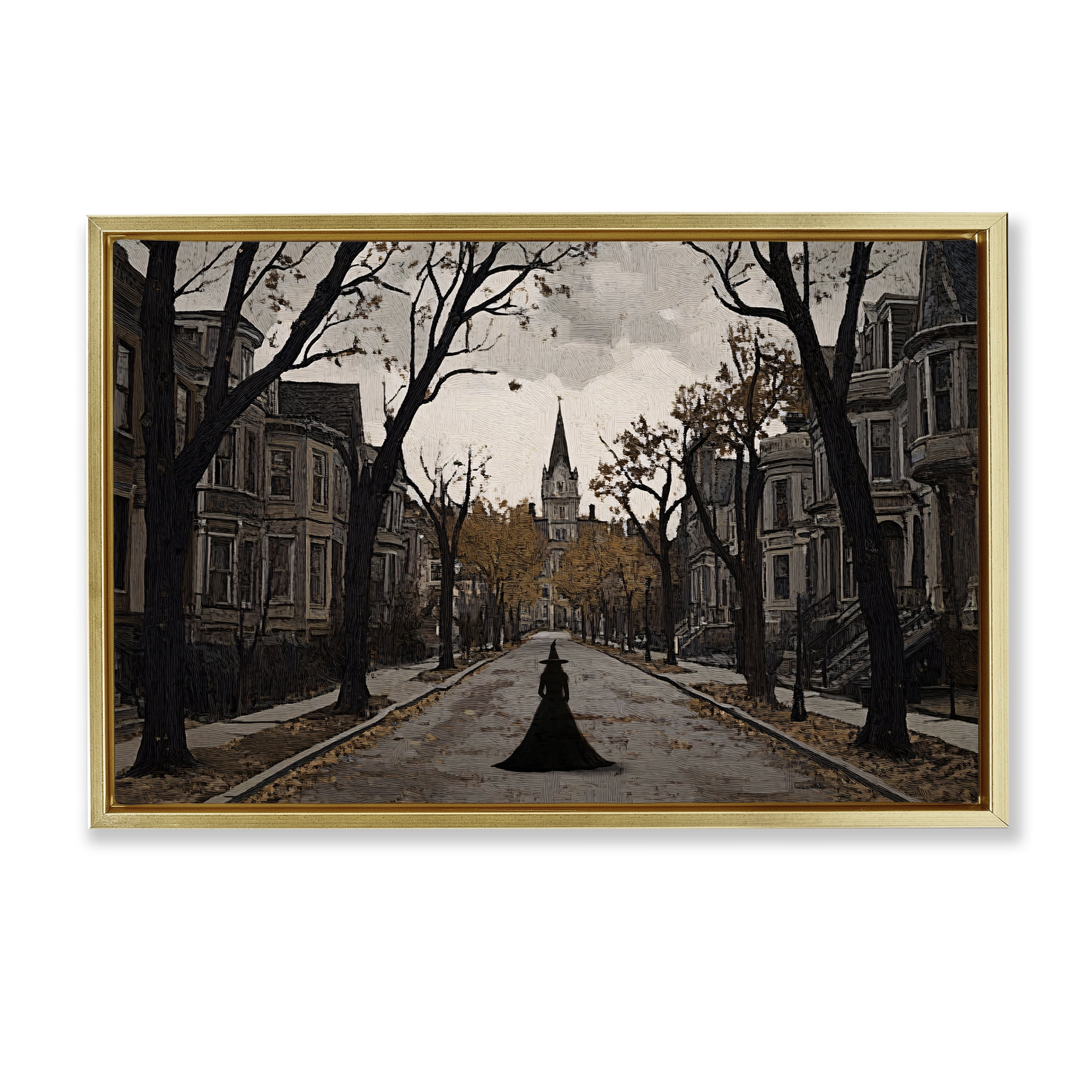 Stupell Industries Witch Strolling Town Streets Gold Framed Floater Canvas Wall Art, design by Jacky Ngan