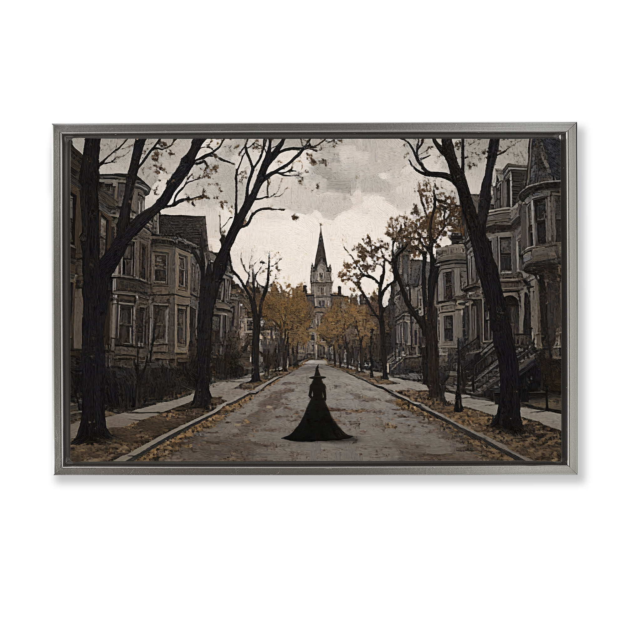 Stupell Industries Witch Strolling Town Streets Gray Framed Floater Canvas Wall Art, design by Jacky Ngan