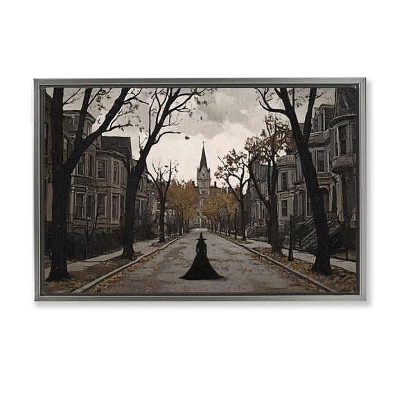 Stupell Industries Traditional Witch Strolling Town Streets Gray Floating Frame Canvas Art, 25 x 17, by Jacky Ngan