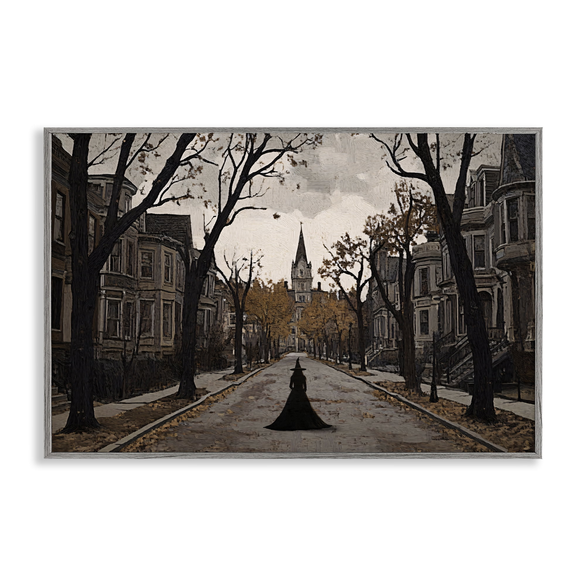 Stupell Industries Witch Strolling Town Streets Gray Framed Giclee Art, design by Jacky Ngan