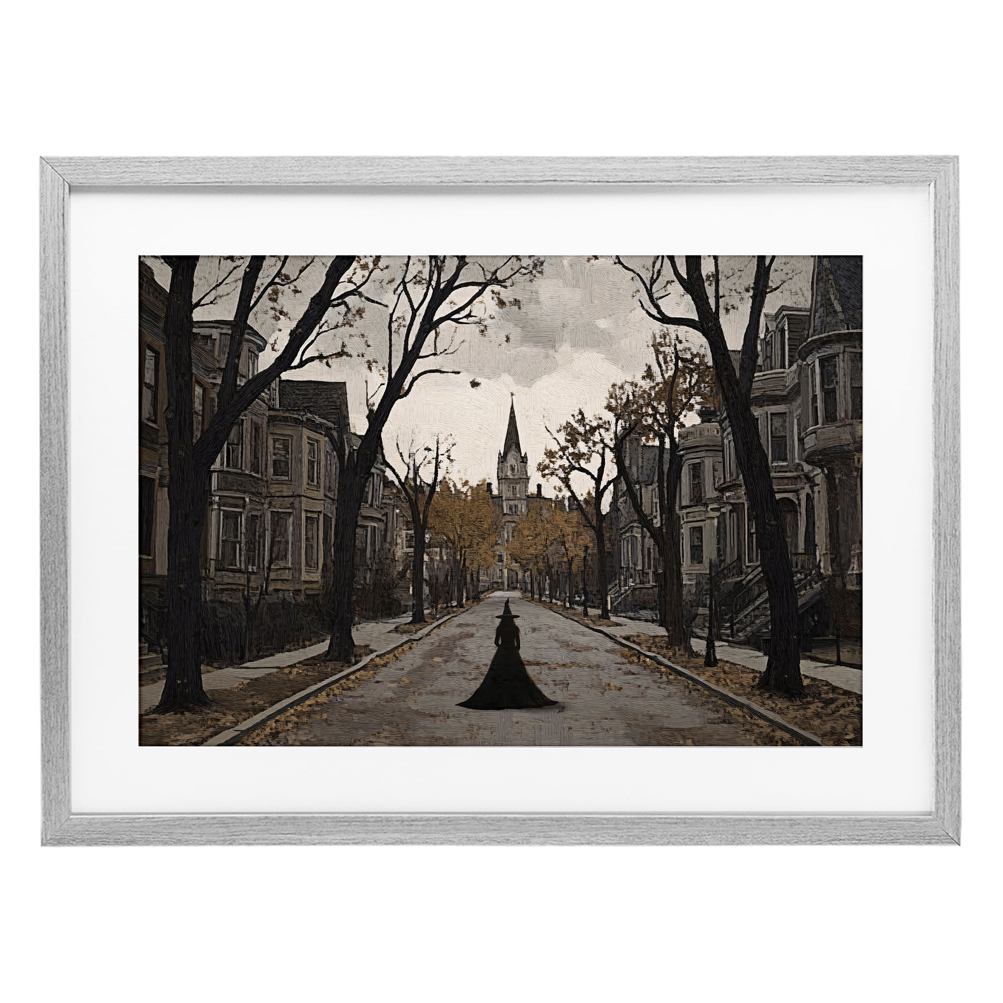 Stupell Industries Witch Strolling Town Streets Gray Framed Print Under Glass, design by Jacky Ngan