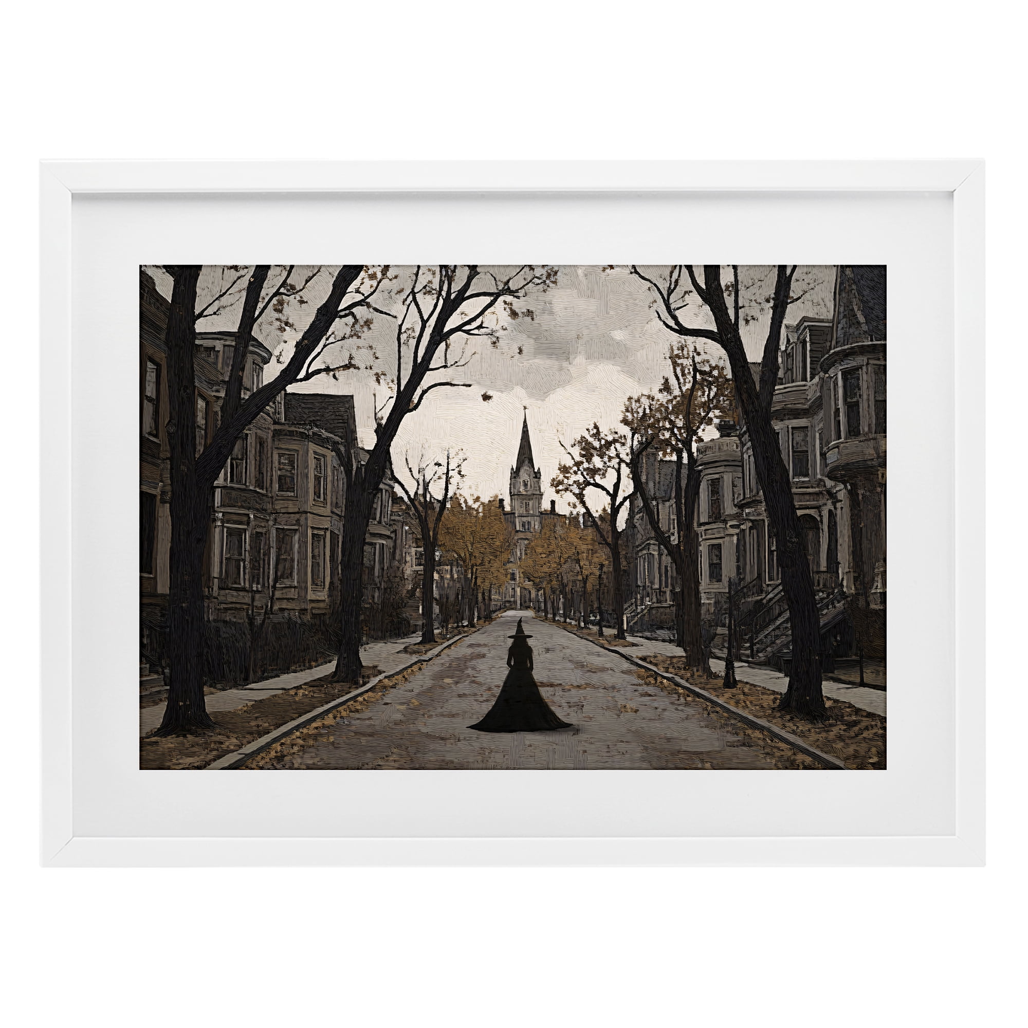 Stupell Industries Witch Strolling Town Streets White Framed Print Under Glass, design by Jacky Ngan