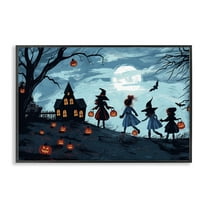 Stupell Industries Witch Trick Or Treaters People Painting Black Framed Art Print Wall Art, 18 x 12
