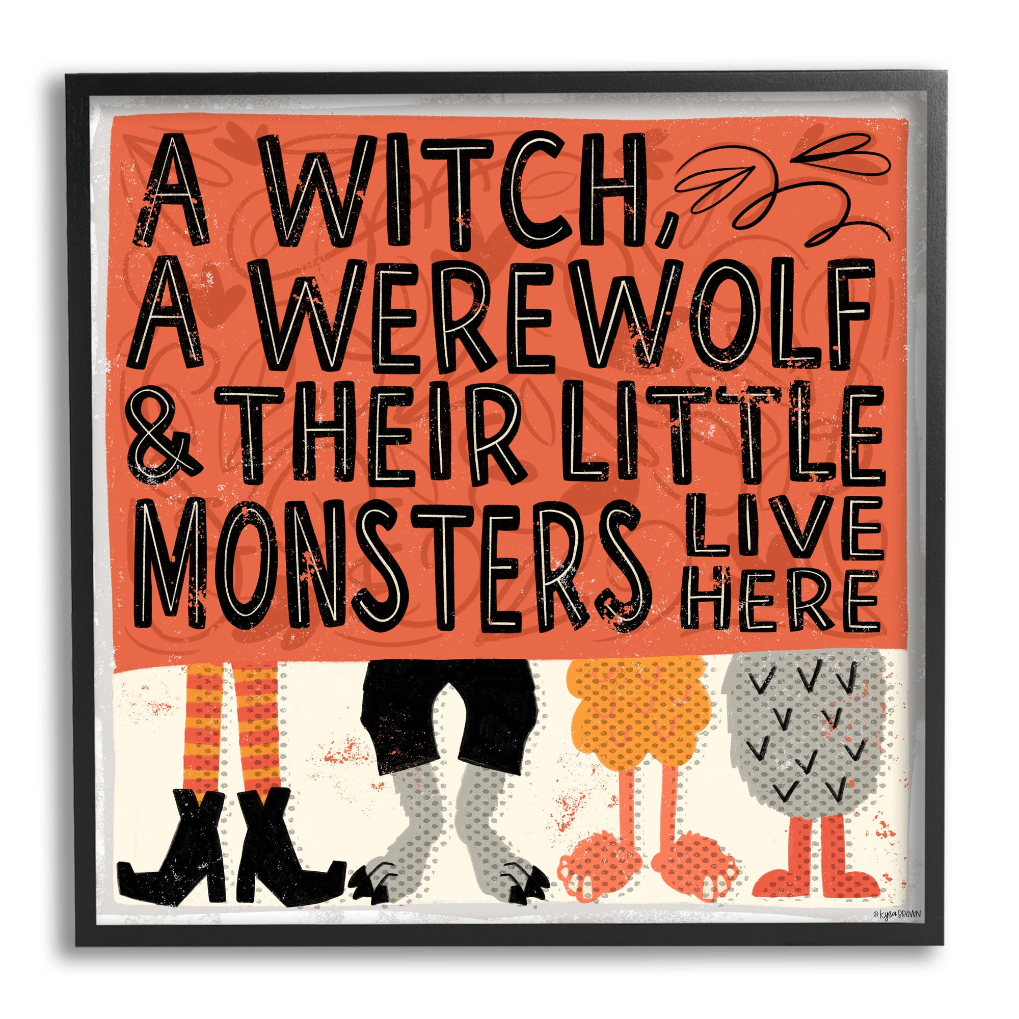 Stupell Industries Witch Werewolf Little Monsters Live Here Halloween Family, 17 x 30, Design by Kyra Brown
