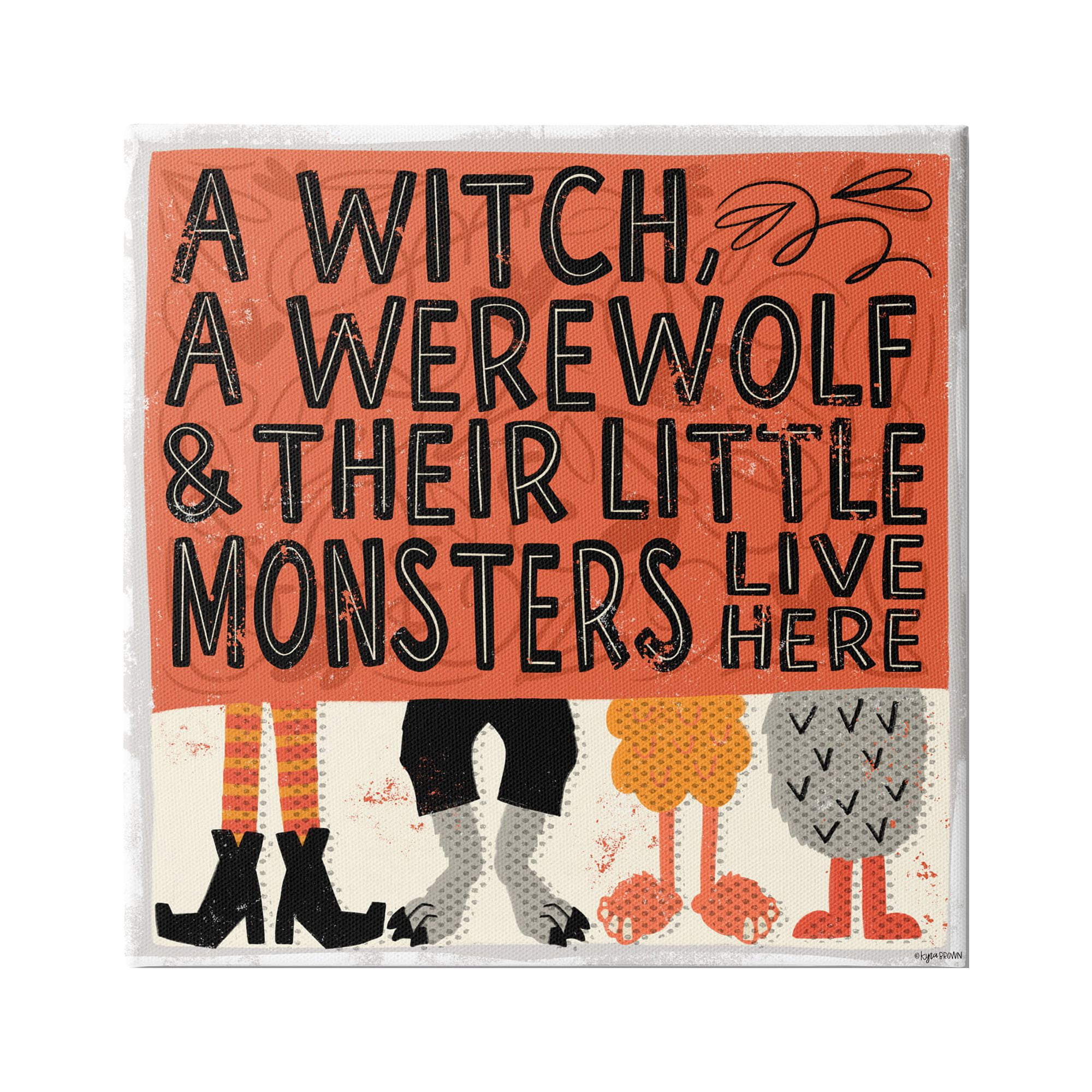 Stupell Industries Witch Werewolf Little Monsters Live Here Halloween Family, 24 x 24, Design by Kyra Brown