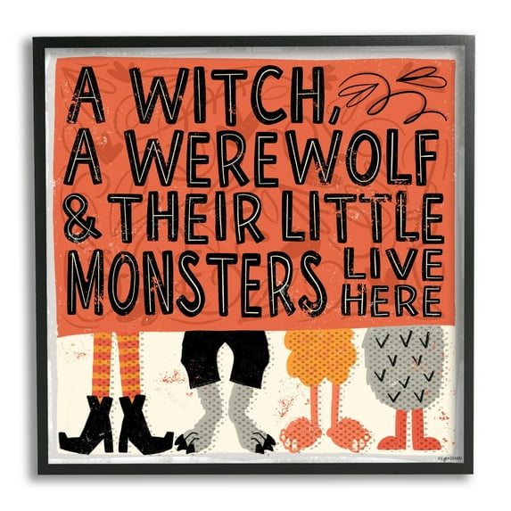 Stupell Industries Witch Werewolf Little Monsters Live Here Halloween Family, 24 x 24, Design by Kyra Brown