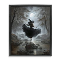 Stupell Industries Witch in Moonlit Forest People Painting Black Floater Framed Canvas Art Print Wall Art, 17 x 21