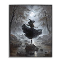 Stupell Industries Witch in Moonlit Forest People Painting Black Framed Art Print Wall Art, 11 x 14