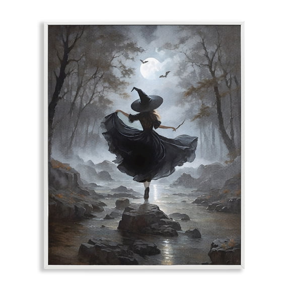 Stupell Industries Witch in Moonlit Forest People Painting White Framed Art Print Wall Art, 16 x 20