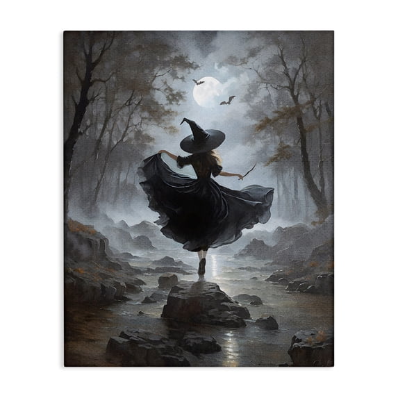 Stupell Industries Witch in Moonlit Forest People Painting Wrapped Canvas Canvas Art Print Wall Art, 16 x 20