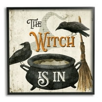 Stupell Industries Witch is In Phrase Cauldron Holiday Painting Black Framed Art Print Wall Art, 12 x 12