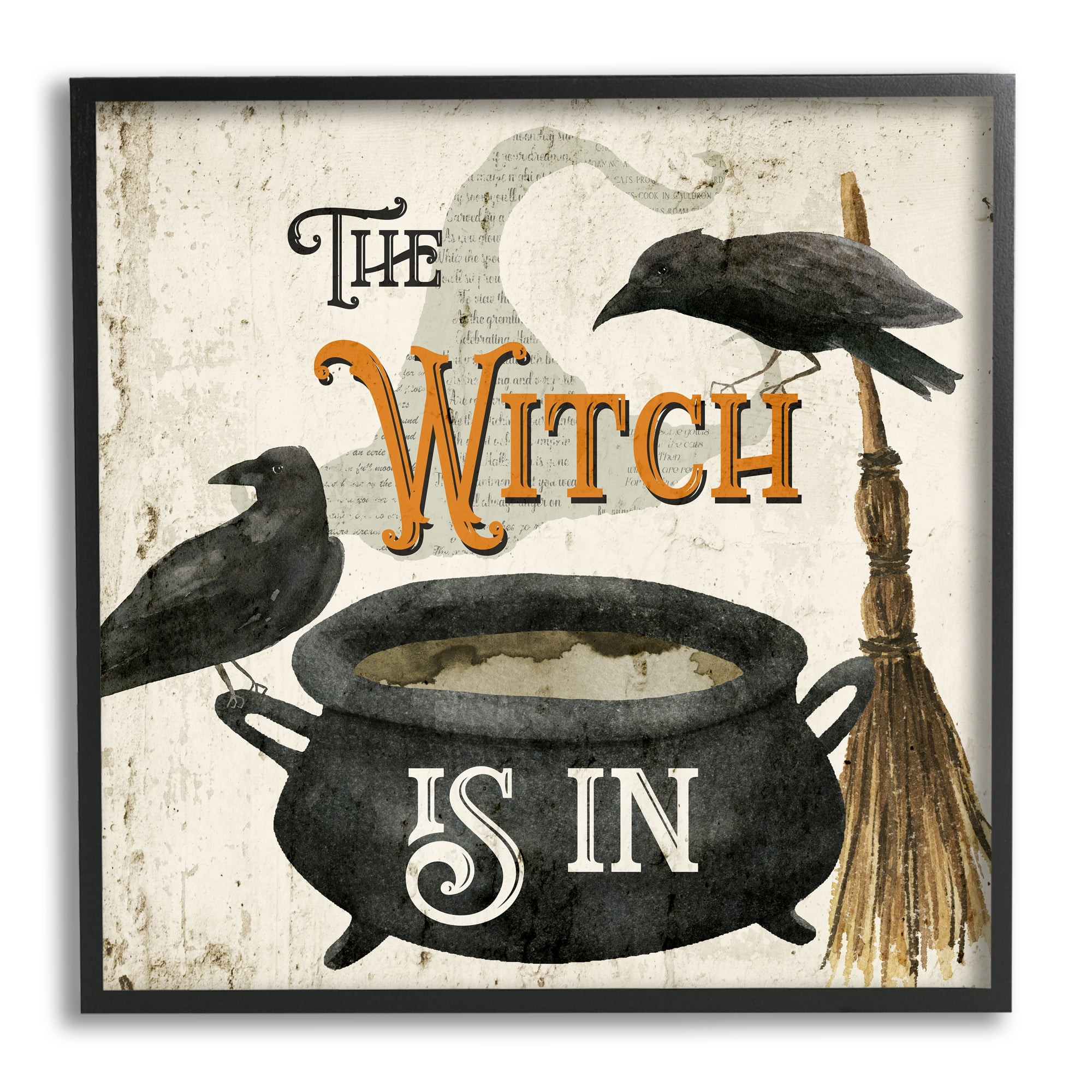 Stupell Industries Witch is In Phrase Cauldron Holiday Painting Black Framed Art Print Wall Art, 17 x 17