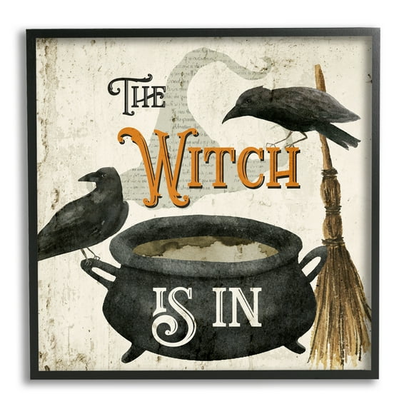 Stupell Industries Witch is In Phrase Cauldron Holiday Painting Black Framed Art Print Wall Art, 24 x 24