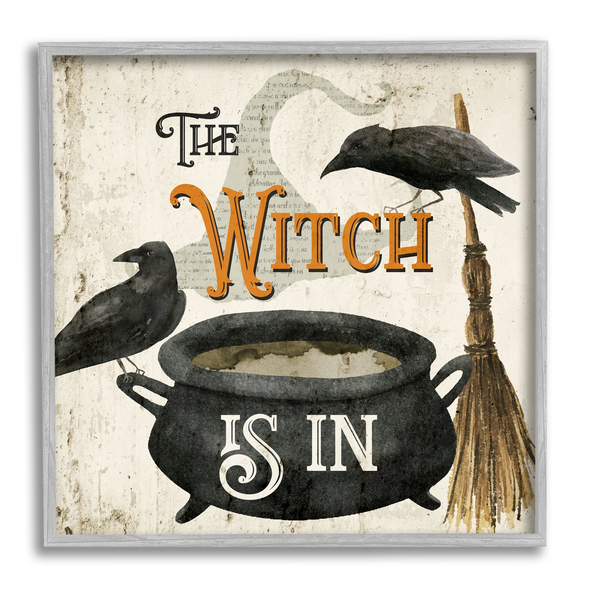 Stupell Industries Witch is In Phrase Cauldron Holiday Painting Gray Framed Art Print Wall Art, 17 x 17