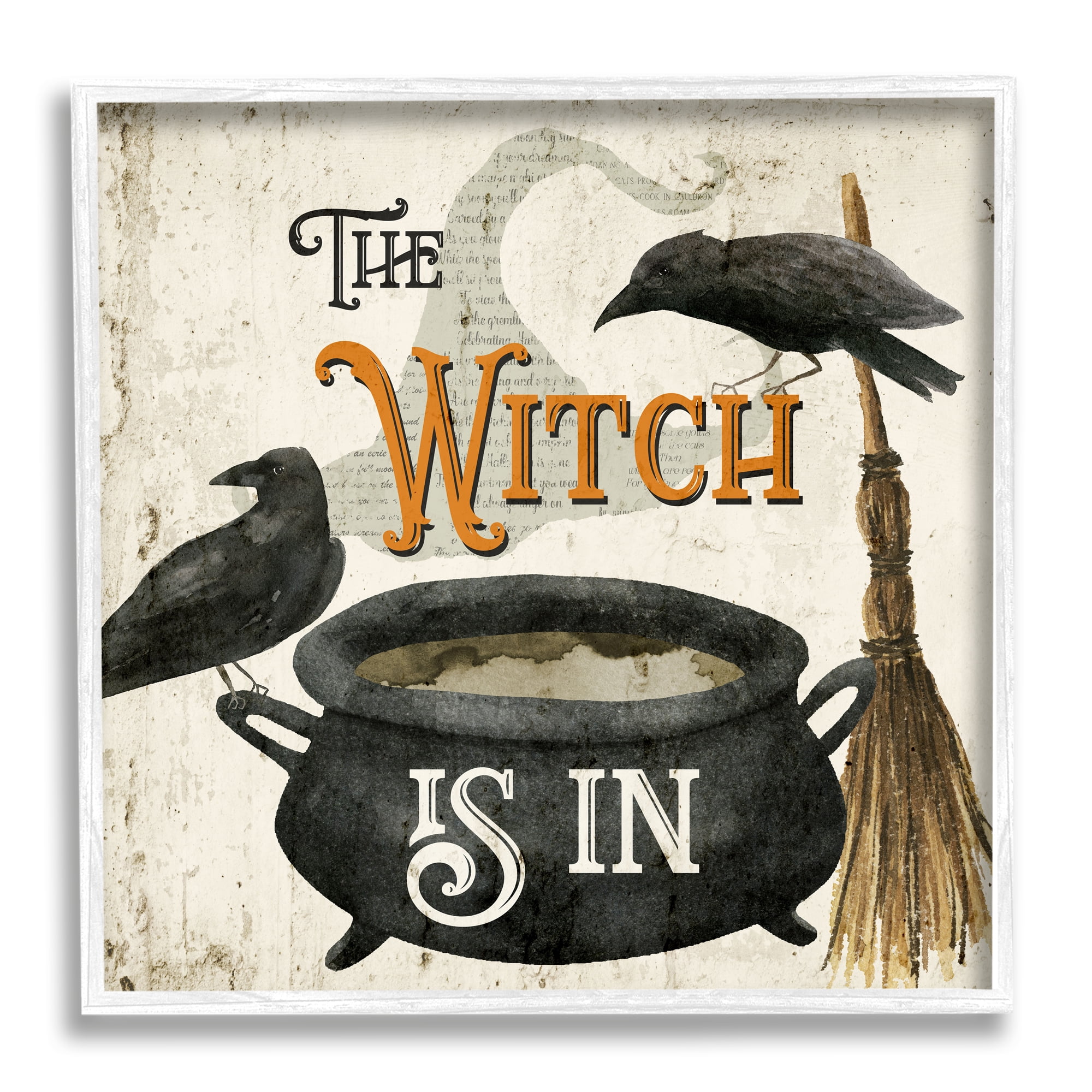 Stupell Industries Witch is In Phrase Cauldron Holiday Painting White Framed Art Print Wall Art, 12 x 12