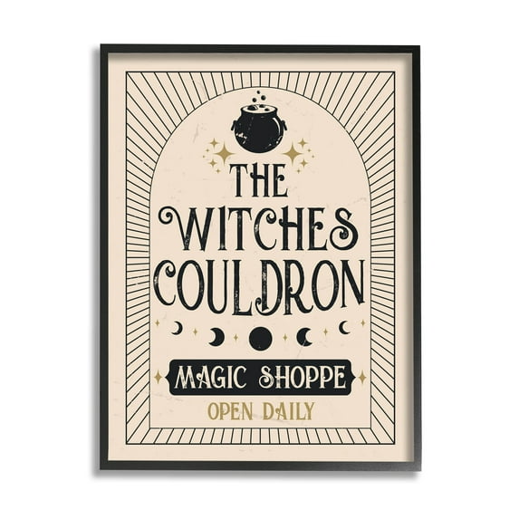 Stupell Industries Witches Cauldron Vintage Shoppe Graphic Art Black Framed Art Print Wall Art, Design by Angela Nickeas