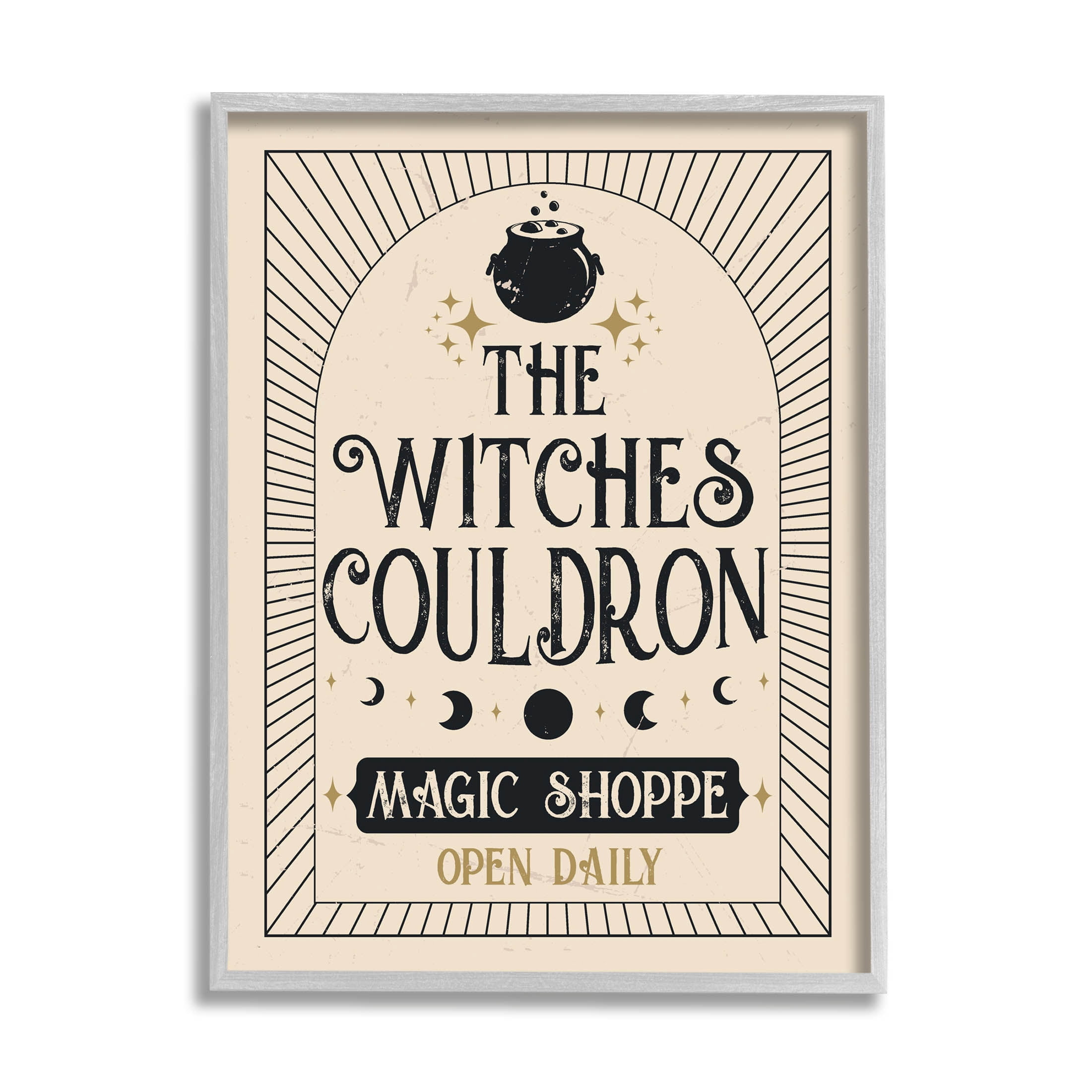 Stupell Industries Witches Cauldron Vintage Shoppe Graphic Art Gray Framed Art Print Wall Art, Design by Angela Nickeas