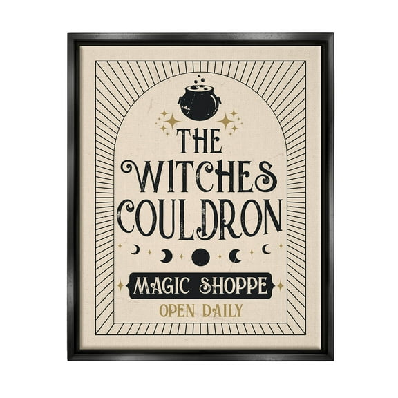 Stupell Industries Witches Cauldron Vintage Shoppe Graphic Art Jet Black Floating Framed Canvas Print Wall Art, Design by Angela Nickeas