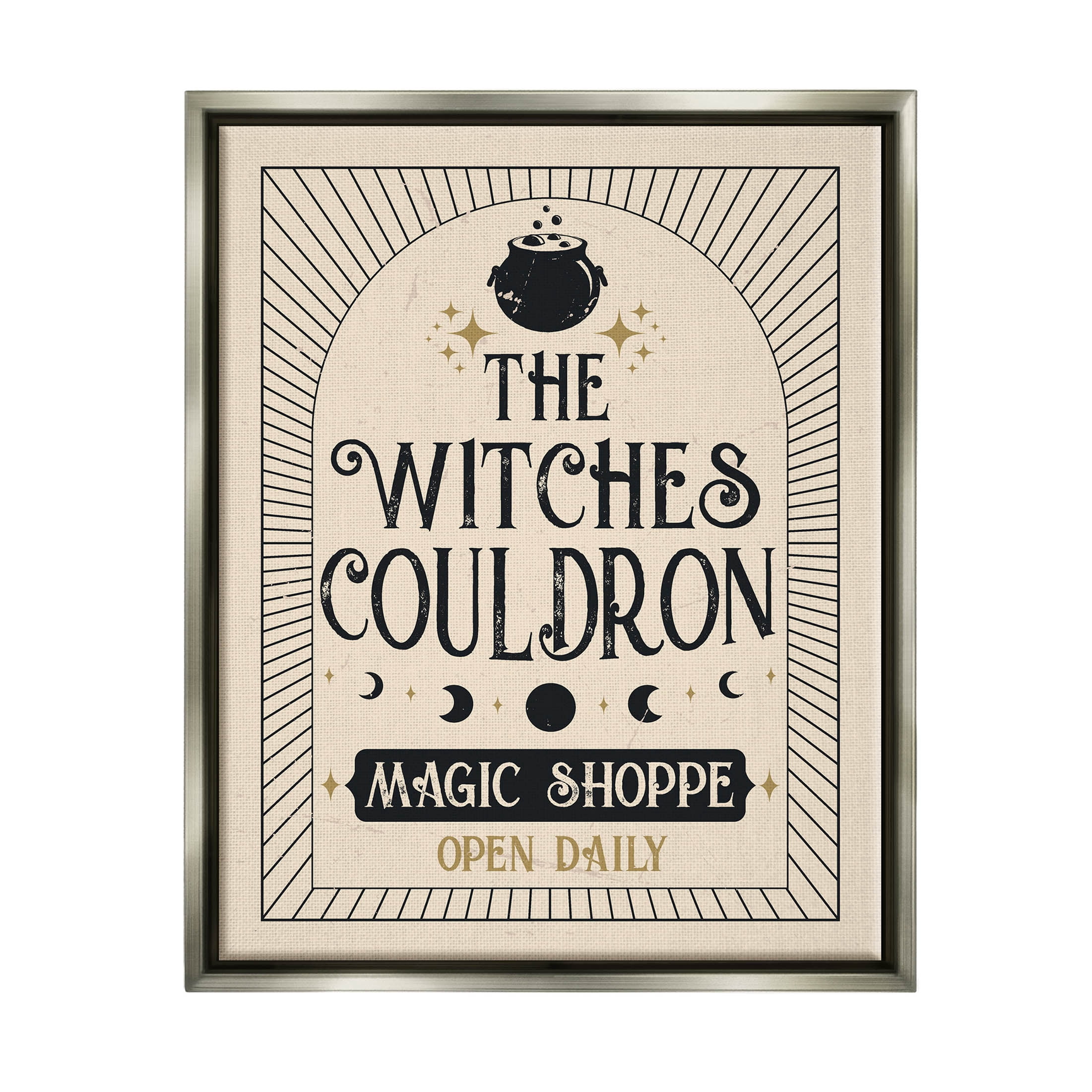 Stupell Industries Witches Cauldron Vintage Shoppe Graphic Art Luster Gray Floating Framed Canvas Print Wall Art, Design by Angela Nickeas