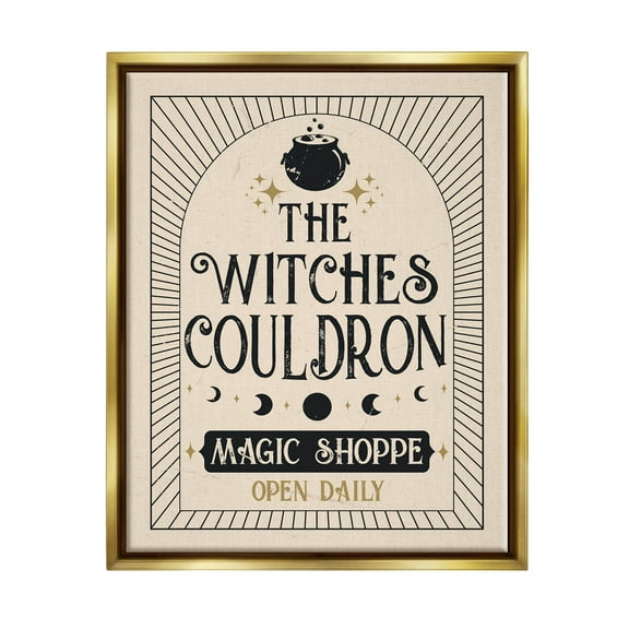 Stupell Industries Witches Cauldron Vintage Shoppe Graphic Art Metallic Gold Floating Framed Canvas Print Wall Art, Design by Angela Nickeas
