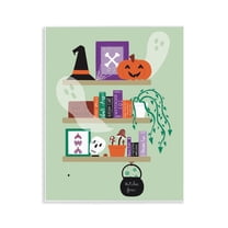 Stupell Industries Witchy Halloween Bookshelf Holiday Painting Unframed Art Print Wall Art, 11 x 14