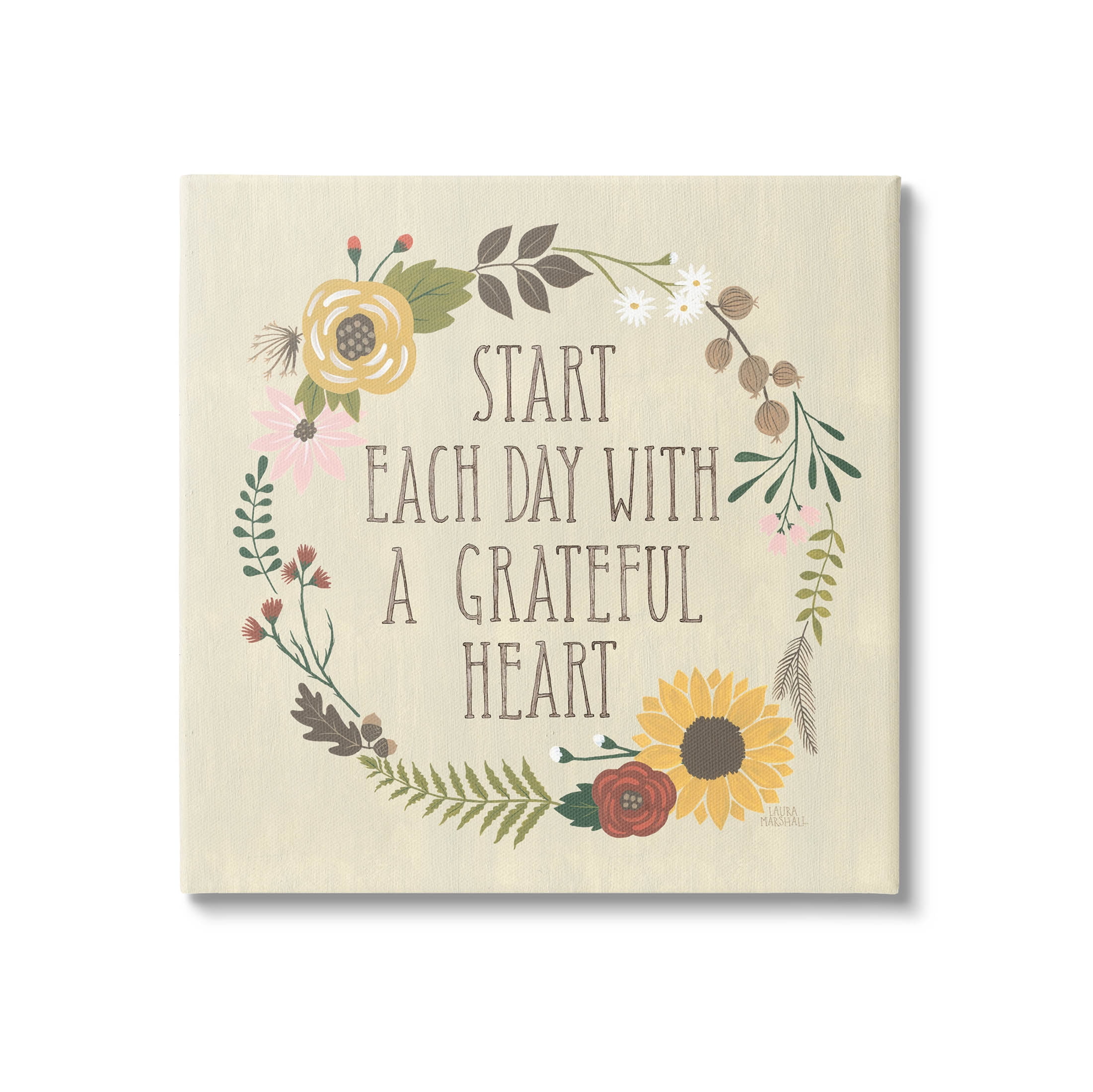 Stupell Industries With A Grateful Heart Flowers Graphic Art Gallery Wrapped Canvas Print Wall Art, Design by Laura Marshall
