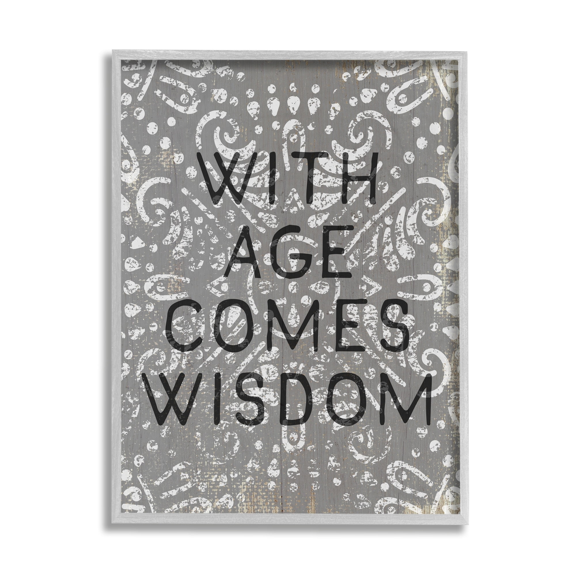 Stupell Industries With Age Comes Wisdom Phrase Grey Boho Pattern Gray Framed by Daphne Polselli