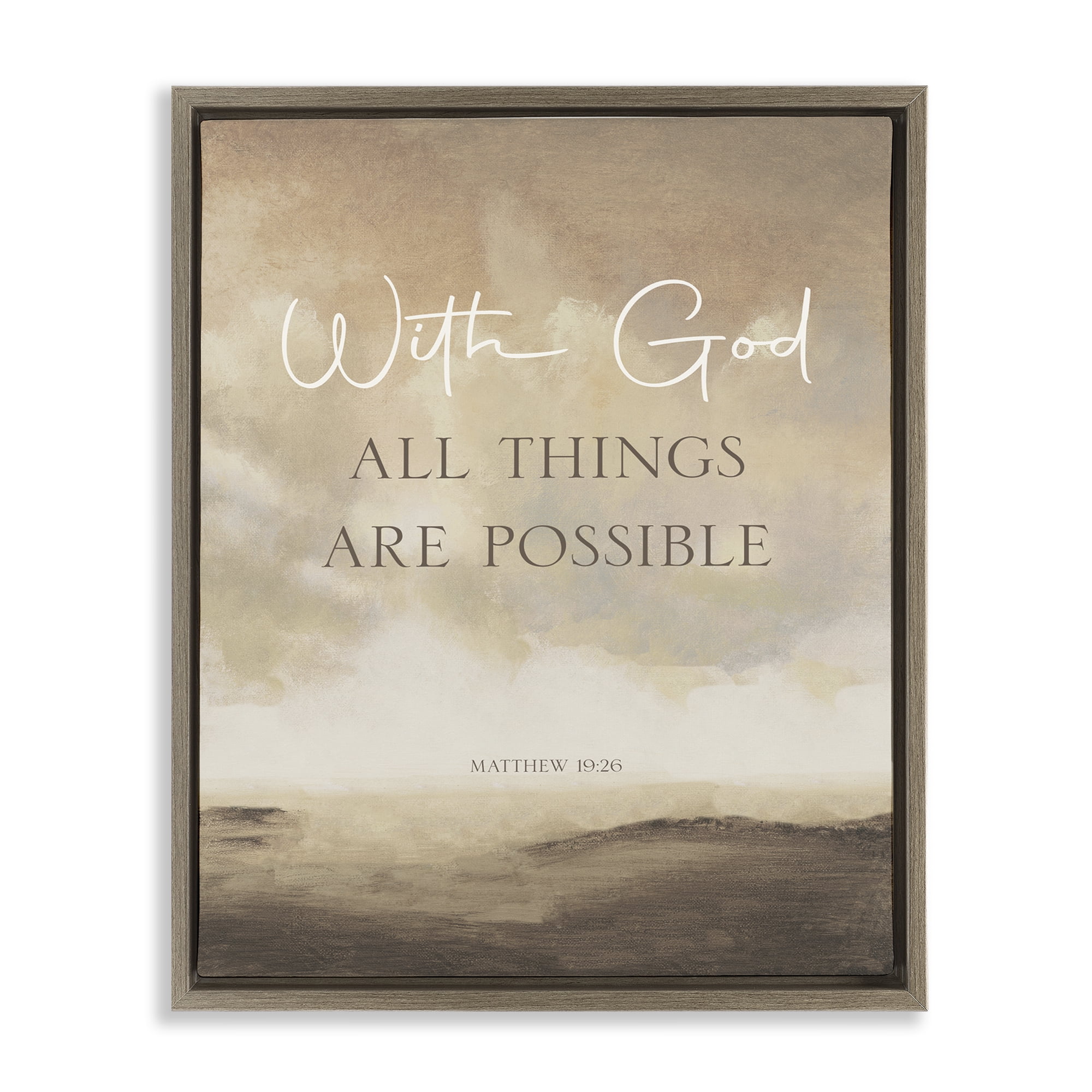 Stupell Industries With God Matthew Proverb Brown Framed Floater Canvas Wall Art, design by John Spaeth