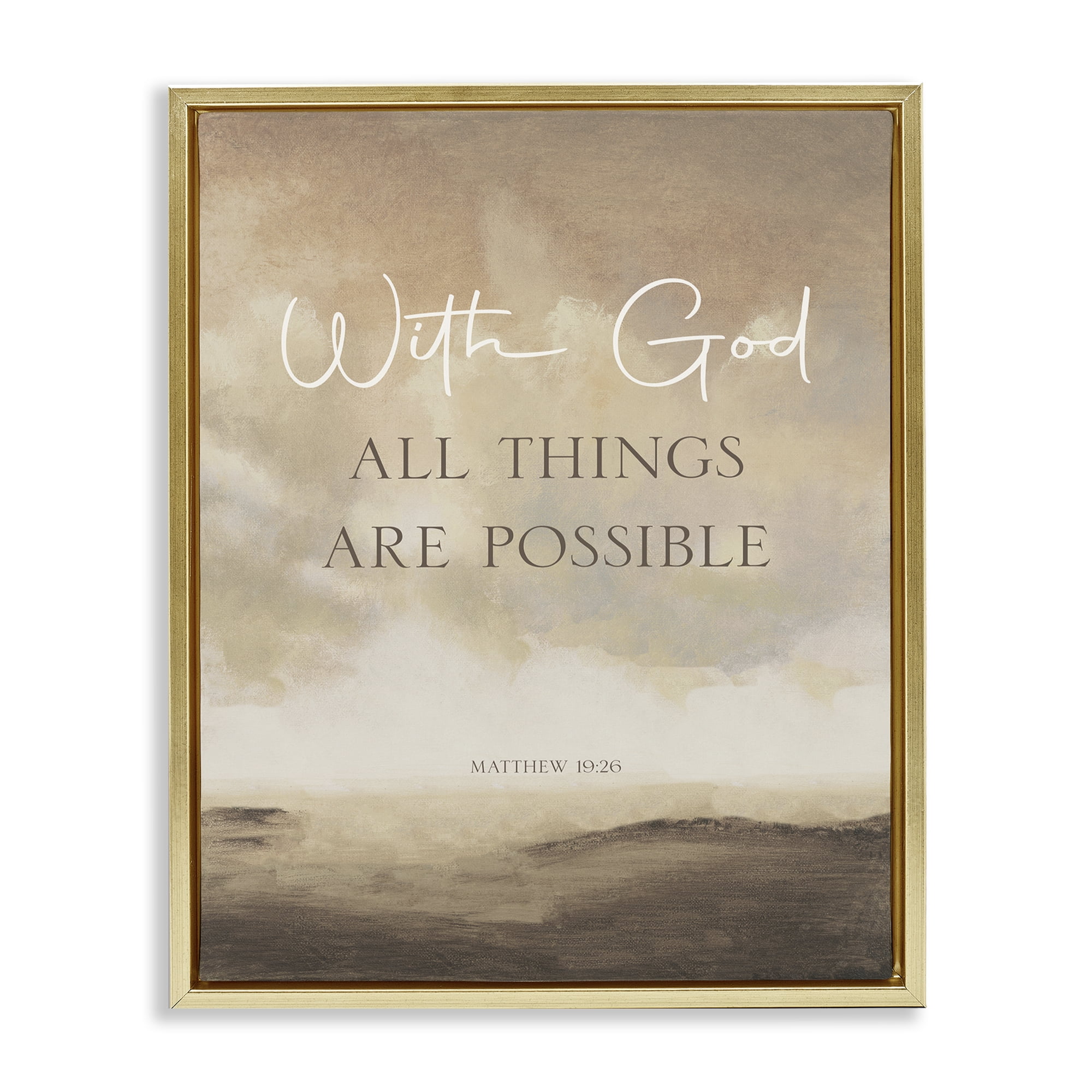 Stupell Industries With God Matthew Proverb Gold Framed Floater Canvas Wall Art, design by John Spaeth