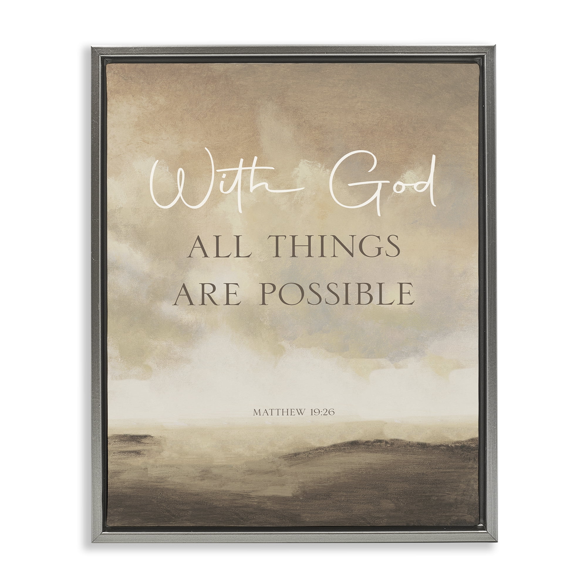 Stupell Industries With God Matthew Proverb Gray Framed Floater Canvas Wall Art, design by John Spaeth